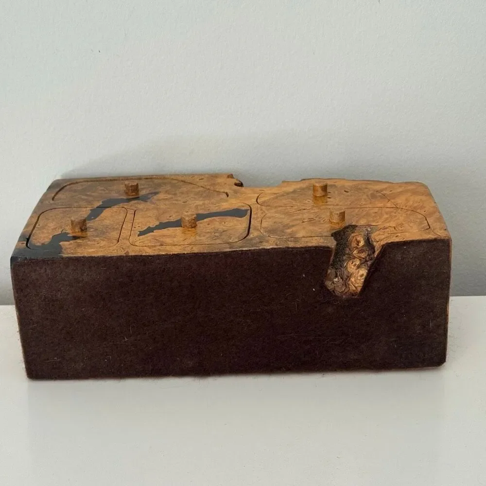 VTG Handcrafted Natural Burl Wood Jewelry Box Multi-Drawer Rustic Artisan Box